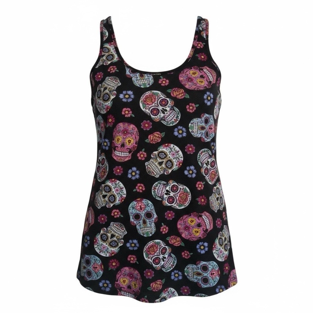 NOBO Woman's Tank Top w/Skulls & Flowers Size L (11-13) Multicolored